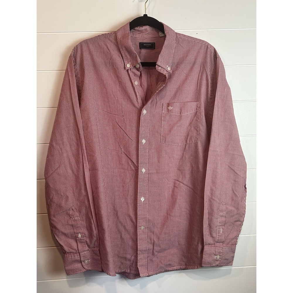 Dockers Button Up Shirt‎ Men's Sz Large Red/white Stripe